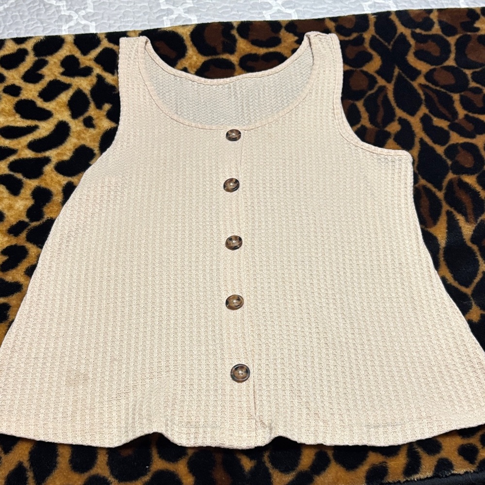Cream Button-Down Sleeveless Top